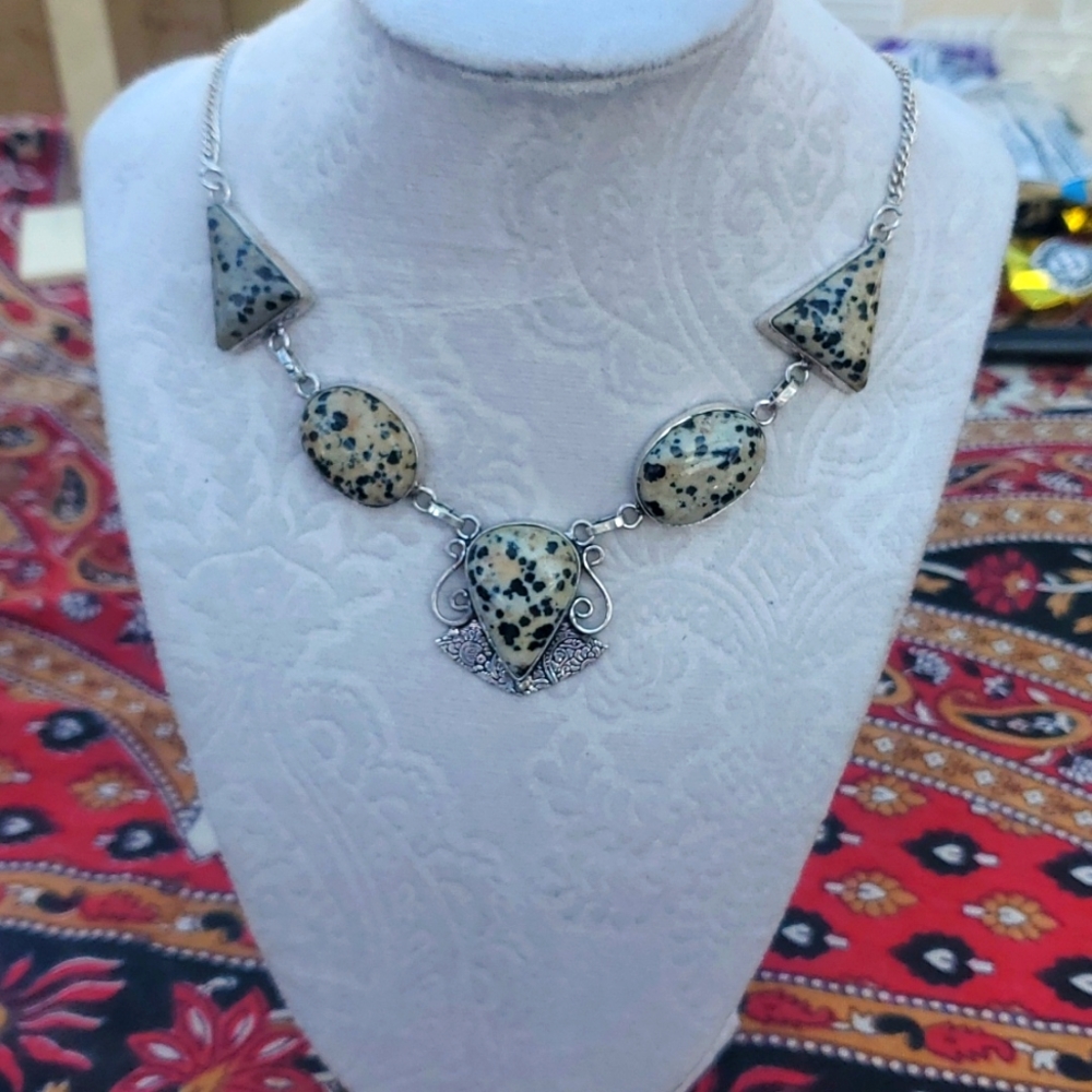 Dalmatian Jasper Sterling silver necklace